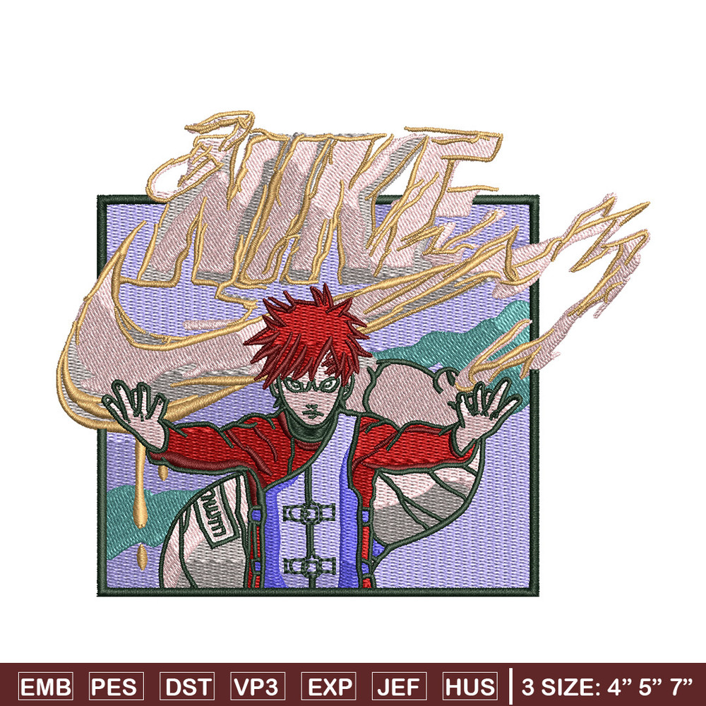 Gaara x nike embroidery design, Naruto embroidery, Nike design, Embroidery shirt, Embroidery file, Digital download.jpg
