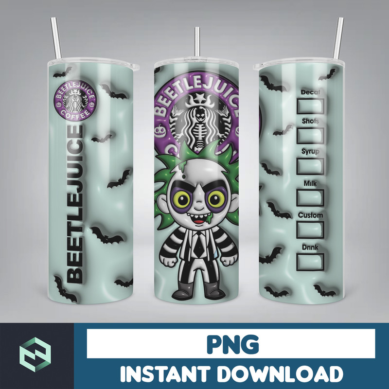 3D Inflated Halloween Coffee Tumbler Wrap PNG, 3D Horror Movies Tumbler Wrap Design, Bubble 20oz Tumbler Wrap, Instant Download (4).jpg
