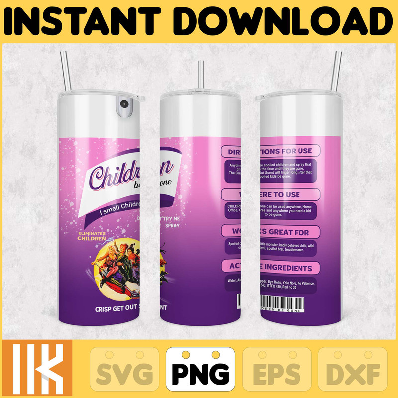 Children Be Gone Tumbler Hocus Pocus Tumbler Design 20 oz Skinny Halloween Tumbler Wrap Sublimation Design PNG, Instant Download (2).jpg