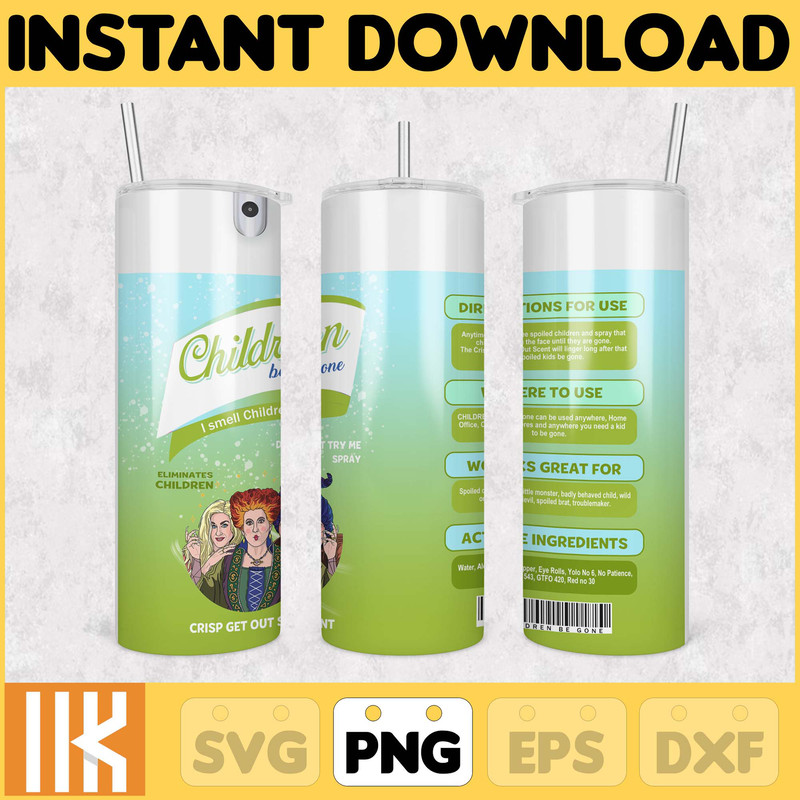 Children Be Gone Tumbler Hocus Pocus Tumbler Design 20 oz Skinny Halloween Tumbler Wrap Sublimation Design PNG, Instant Download (3).jpg