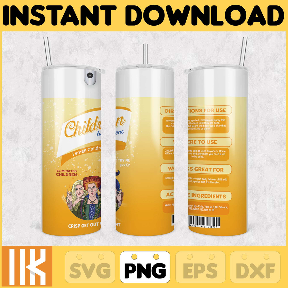 Children Be Gone Tumbler Hocus Pocus Tumbler Design 20 oz Skinny Halloween Tumbler Wrap Sublimation Design PNG, Instant Download (5).jpg