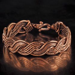 Unique wire wrapped pure copper bracelet Antique style artisan copper jewelry 7th 22nd Anniversary gift for her or him