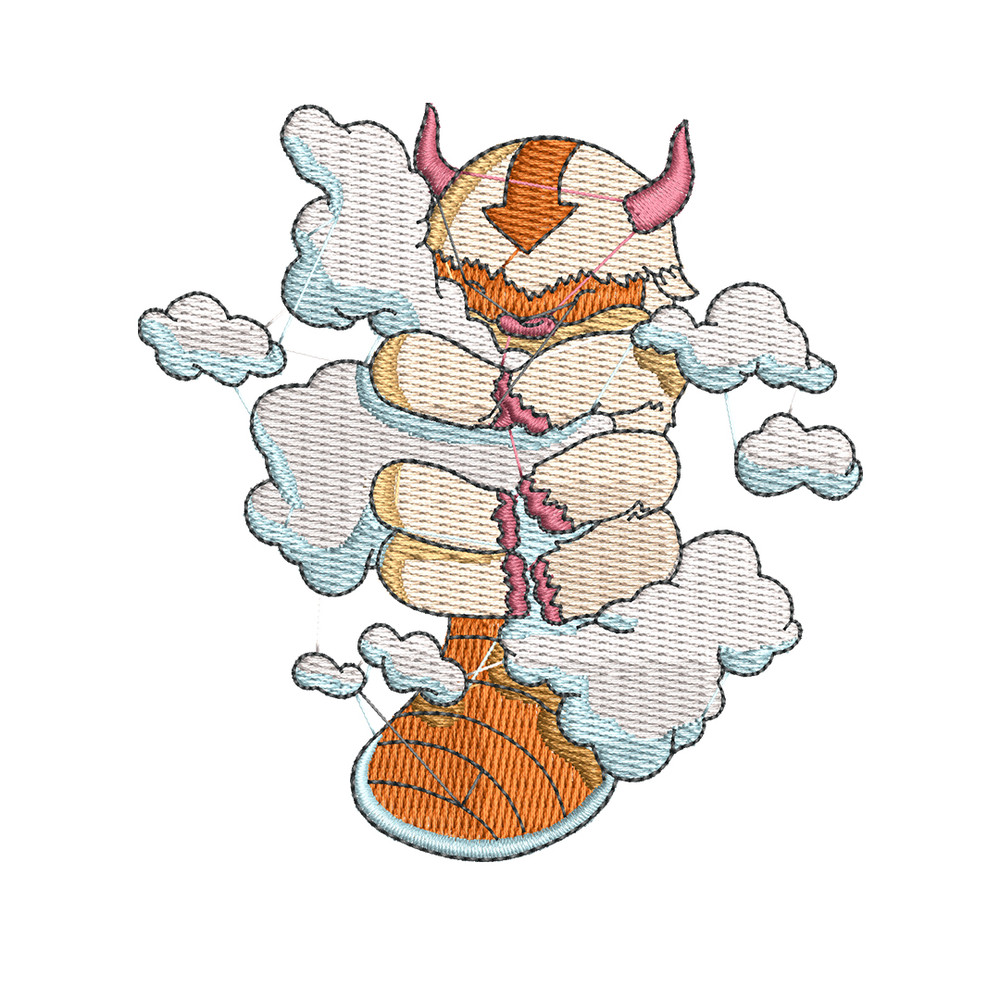 Appa with clouds embroidery design, Avatar embroidery, embroidery file, cartoon design, cartoon shirt, Digital download.jpg
