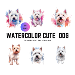 Watercolor Dog Clipart - Transparent Background - High Quality - Commercial Use - Digital Download