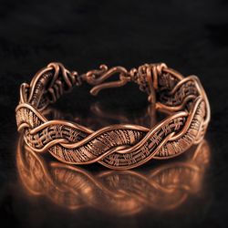 Unique copper wire wrapped bracelet for her Statement bangle Copper jewelry by WireWrapArt Handmade