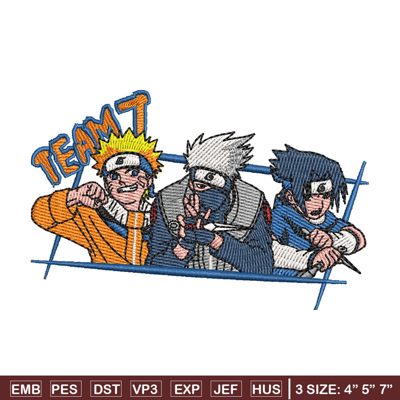 Team 7 embroidery design, Naruto embroidery, Anime design, Embroidery shirt, Embroidery file, Digital download.jpg