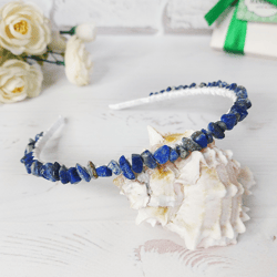 Beaded boho headband, Woman hairband Blue crystal hair crown, Lapis lazuli hair jewelry, Bridal wedding hair accessories