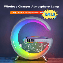 2023 smart g-shaped led lamp, bluetooth speaker, wireless charger, app-controlled for bedroom/home decor