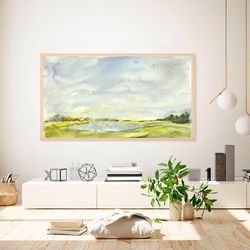 Samsung frame tv art Abstract Watercolor Lake Landscape TV wall art Abstract modern paint wall art Digital Art