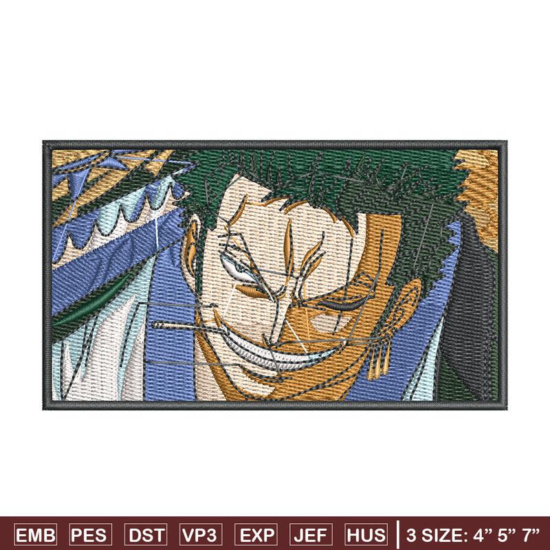 Zoro rectangle embroidery design, One piece embroidery, Anime design,Embroidery shirt, Embroidery file, Digital download.jpg