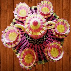 Amigurumi Tea Set, Tea Party Pattern, Crochet Tea Set, Crochet Food Pattern, Crochet Tea Party, crochet play food, croch