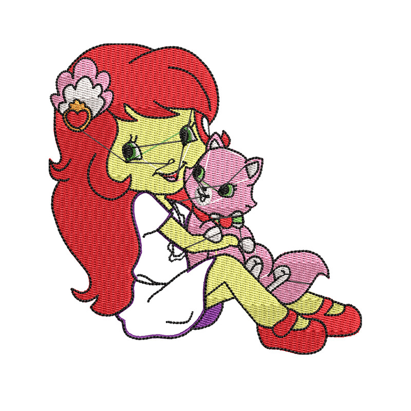 Morangunho gato aplique embroidery design, cartoon embroidery, Embroidery file, Nike design, Instant download.jpg