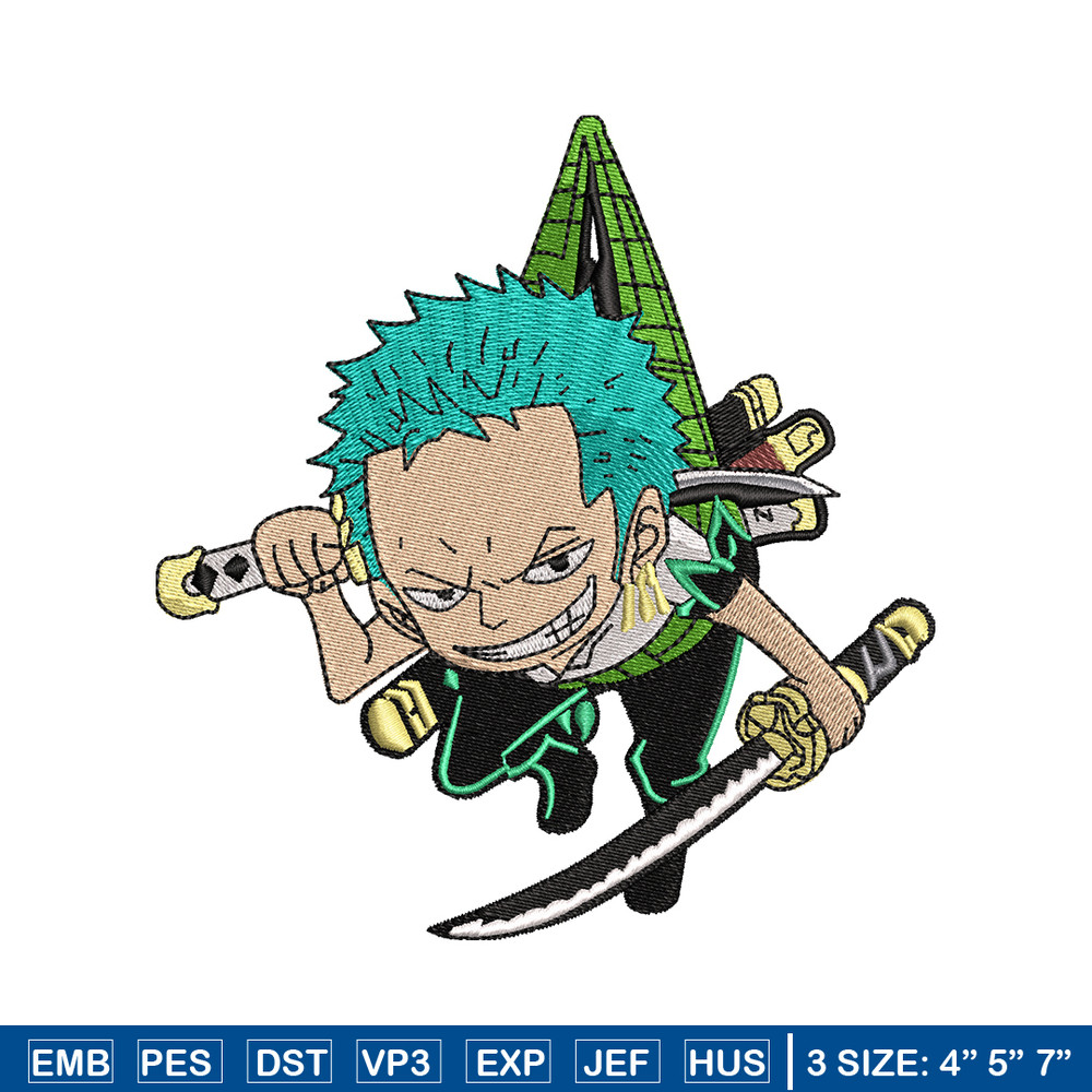 Roronoa Zoro chibi embroidery design, one piece embroidery, Anime design, Embroidery file, Anime shirt, Instant download.jpg