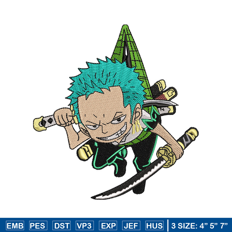 Roronoa Zoro chibi embroidery design, one piece embroidery, Anime design, Embroidery file, Anime shirt, Instant download.jpg