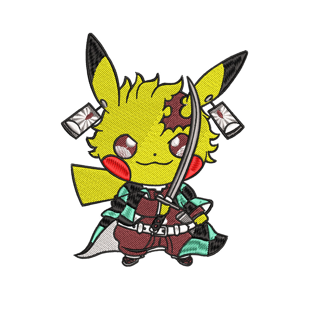 Pikachu Tanjiro Demon embroidery design, Pokemon embroidery, logo design, anime design, anime shirt, Digital download.jpg
