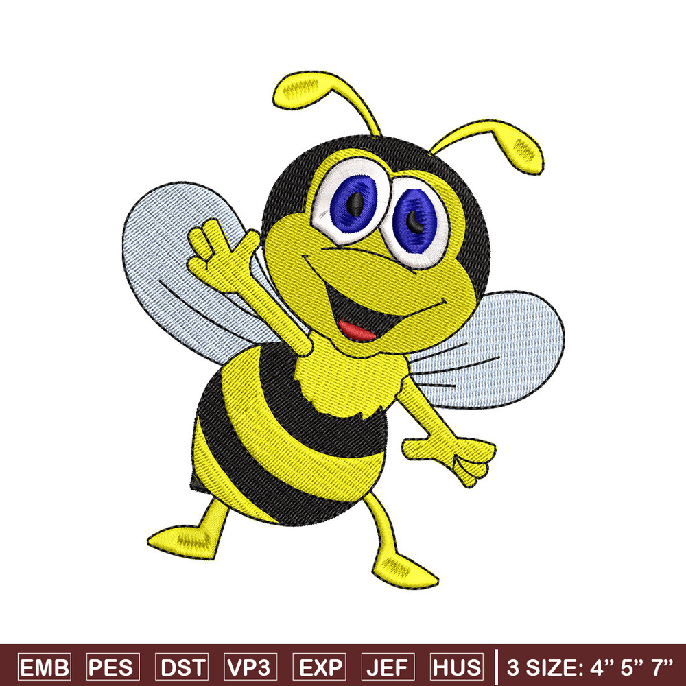 Bee cartoon embroidery design, Bee embroidery, Embroidery file, Embroidery shirt, Emb design, Digital download.jpg