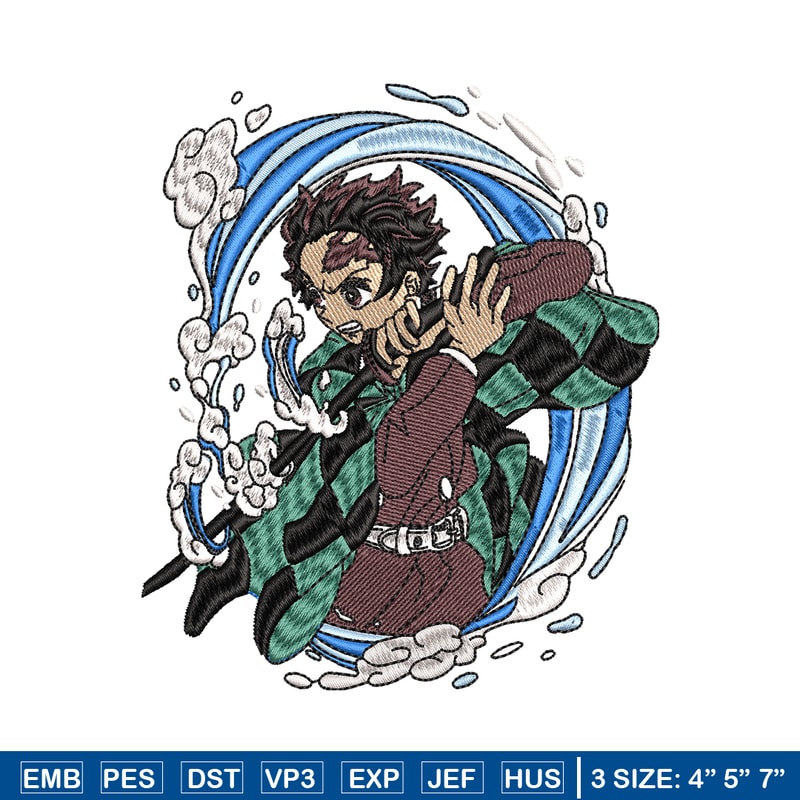 Tanjiro water breathing embroidery design, Kimetsu no Yaiba embroidery, anime design, anime shirt, Digital download.jpg