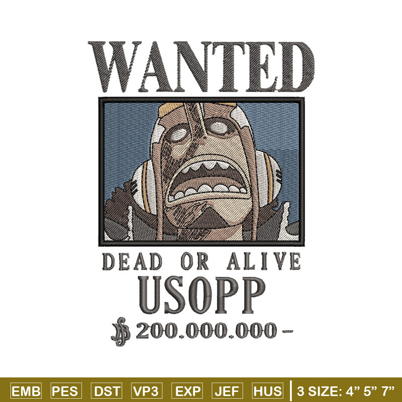 Bounty usopp embroidery design, One piece embroidery, Anime design, Embroidery shirt, Embroidery file,Digital download.zip.jpg