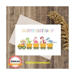 printable birthday card birthday dinosaur card instant download card printable greetings card cute dinosaur birthday gre