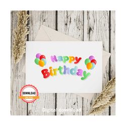 rainbow happy birthday card, printable cards, calligraphy card, digital download, instant download, fun printables, spec