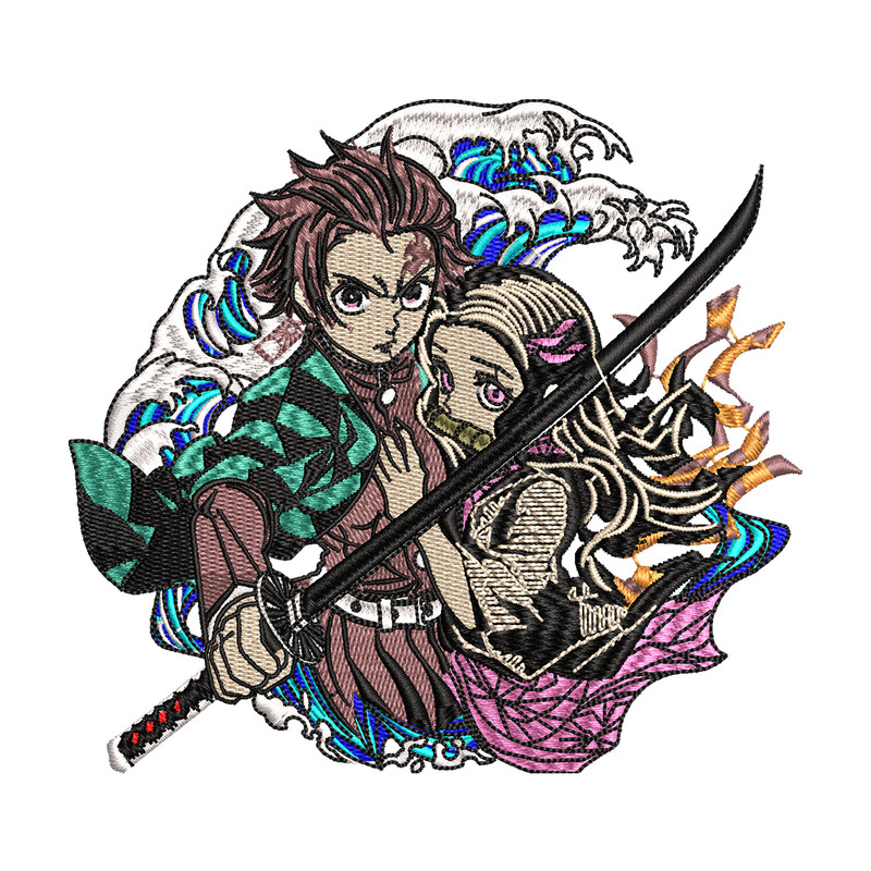 Tanjiro and Nezuko embroidery design, Kimetsu no Yaiba embroidery, logo design, anime design, Digital download.jpg