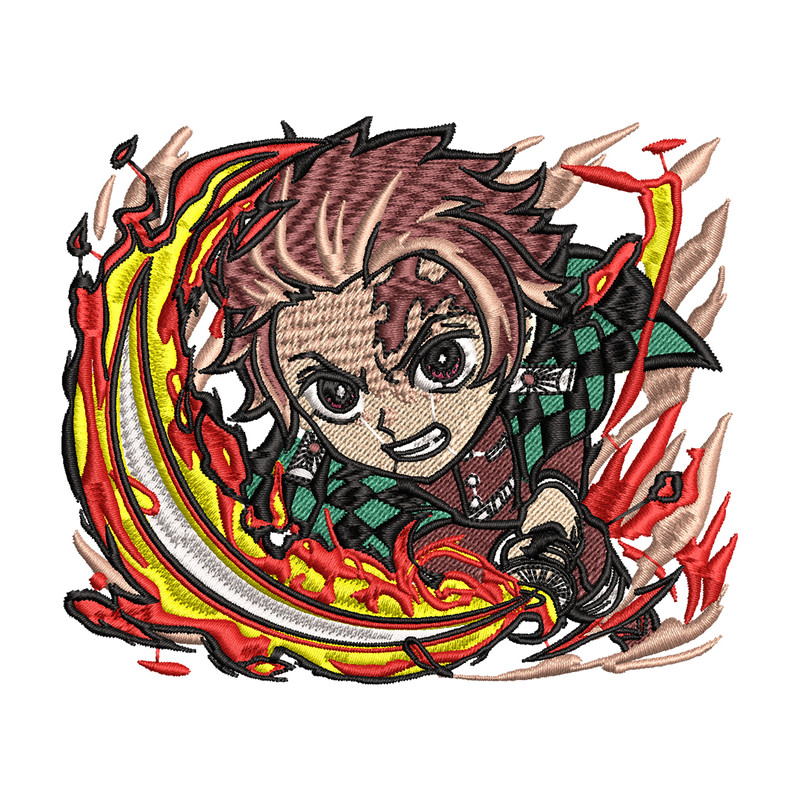 Tanjiro fire breathing chibi embroidery design, Kimetsu no Yaiba embroidery, anime design, logo shirt, Digital download.jpg