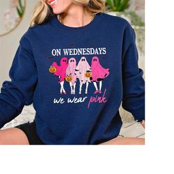 on wednesday we wear pink ghost shirt , mean girls ghost shirt, pink ghost shirt, mean girls halloween, halloween sweats