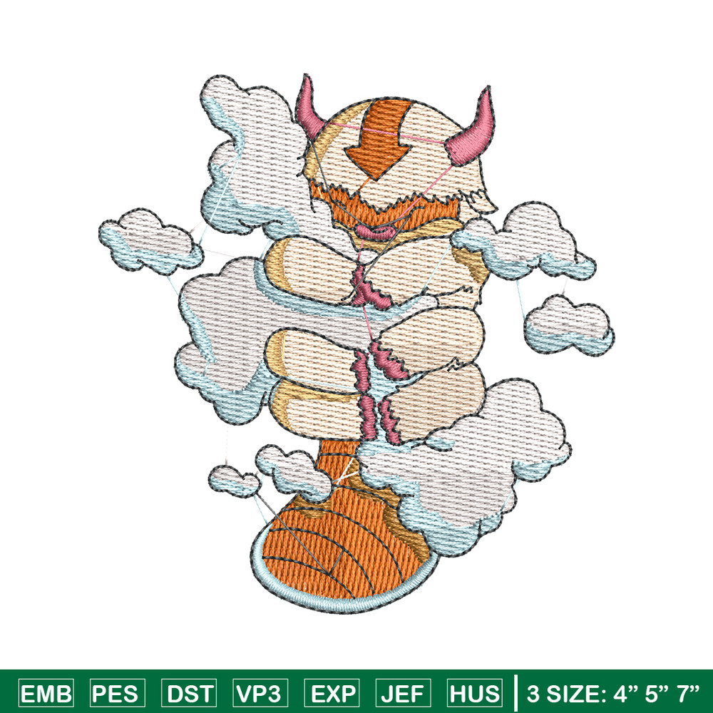 Appa with clouds embroidery design, Avatar embroidery, embroidery file, cartoon design, cartoon shirt, Digital download.jpg