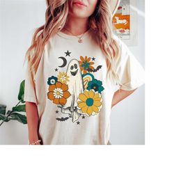 vintage floral ghost halloween shirt, floral ghost sweatshirt, floral ghost shirt, flower halloween shirt, ghost hallowe