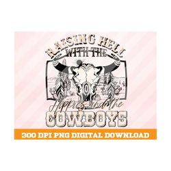 raising hell with the hippie png, retro cow skull png, desert cactus png, retro png, desert png, western cowskull png, s