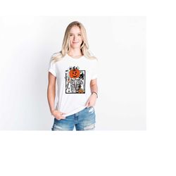 halloween skeleton shirt, halloween pumpkin tee, cute halloween gift, trick or treat sweat, spooky skeleton sweater, hal