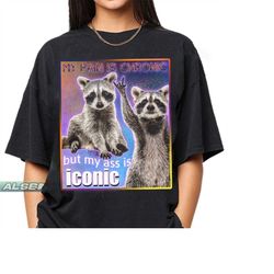 my pain is chronic, but my ass is iconic shirt, opossums lover shirt, vintage shirt, sad opossums meme, eat trash possum