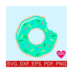 half eaten donut svg file for cricut and silhouette, donut bite svg design, sprinkle doughnut svg file, green donut clip