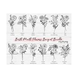 birth month flower bouquet svg bundle, birth month flower, flower svg, floral svg, birth flower,flower bouquet,flower,fl