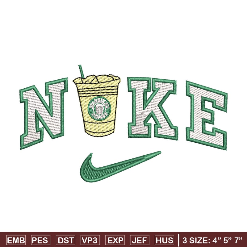 Nike coffee embroidery design, Starbuck embroidery, Nike design, Embroidery shirt, Embroidery file,Digital download.jpg