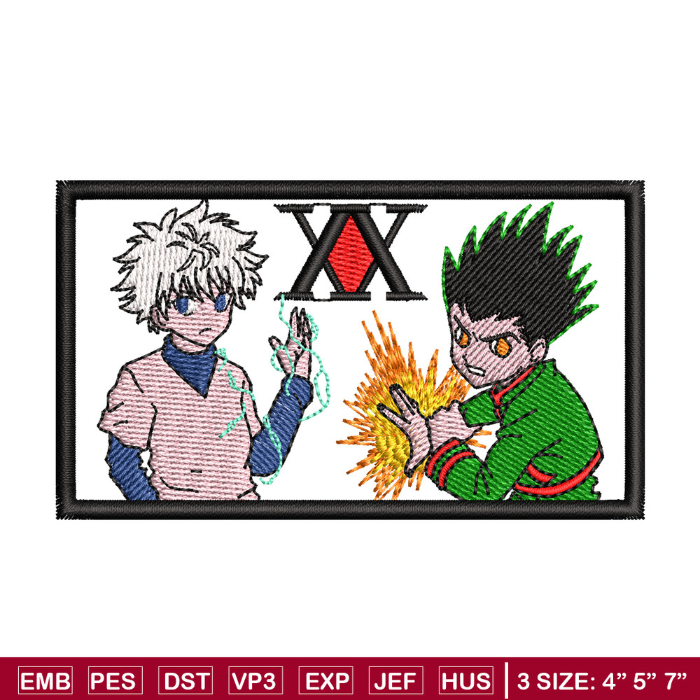 Gon and Killua embroidery design, Hunter x hunter embroidery, anime design, logo design, anime shirt, Digital download.jpg