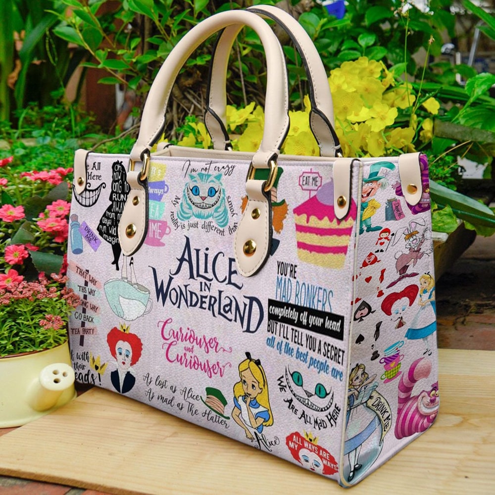 Alice In Wonderland Leather Handbag, Cute Alice With Friends Women Handbag, Personalized Leather bag,Love Disney,Disney Handbag,Handmade Bag - 2.jpg
