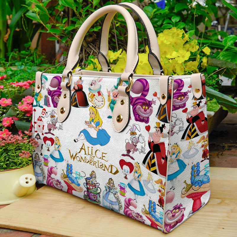 Alice In Wonderland Leather Handbag, Cute Alice With Friends Women Handbag, Personalized Leather bag,Love Disney,Disney Handbag,Handmade Bag - 2.jpg