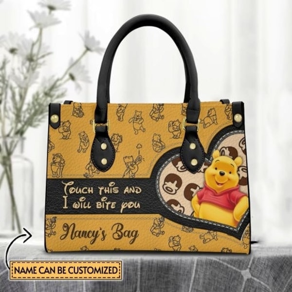 Custom Name I Will Bite You Winnie the Pooh Leather Handbag, Pooh Disney Handbag, Disney Fan Gift, Custom Leather Bag, Woman Handbag - 1.jpg