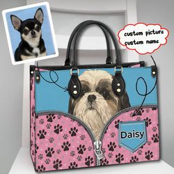 Dog Personalized Leather Handbag,Custom Picture Dog/Cat/Pet Leather Bags,Custom Name HandBag