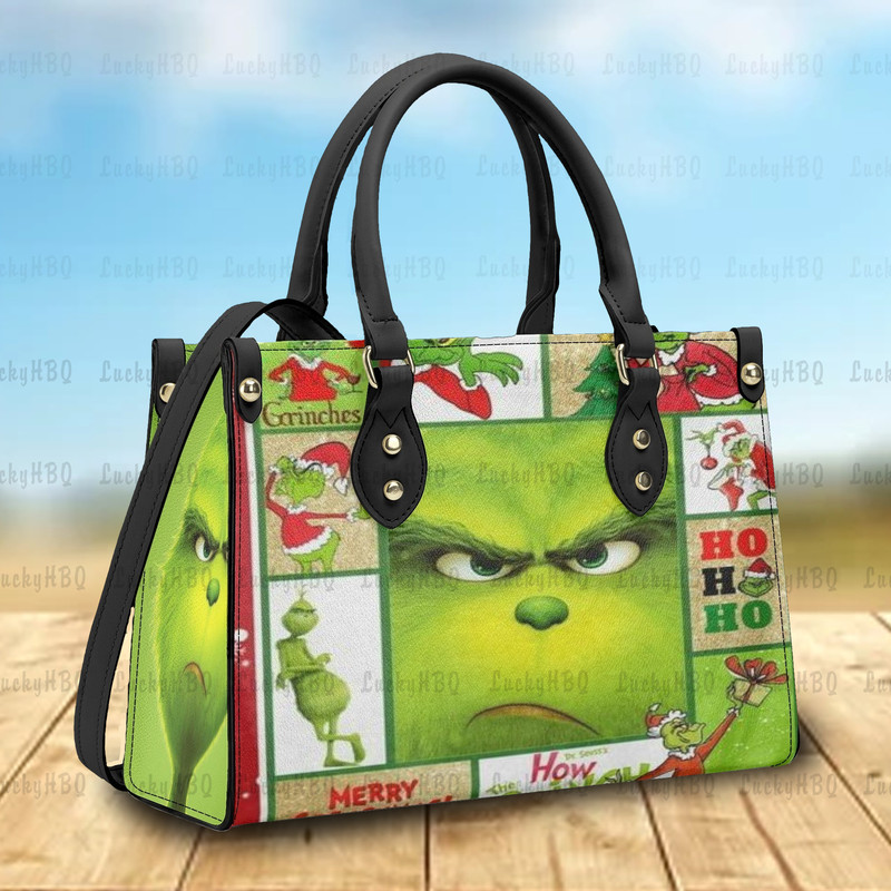 Grinch Leather Handbag,Grinch Christmas Handbag,Grinch Lover's Handbag,Custom Leather Bag, Woman Handbag, Custom Leather Bag, Shopping Bag - 1.jpg
