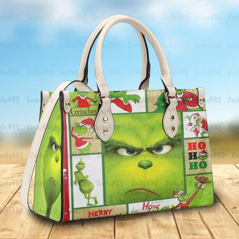 Grinch Leather Handbag,Grinch Christmas Handbag,Grinch Lover's Handbag,Custom Leather Bag, Woman Handbag, Custom Leather Bag, Shopping Bag - 2.jpg