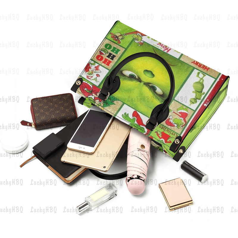 Grinch Leather Handbag,Grinch Christmas Handbag,Grinch Lover's Handbag,Custom Leather Bag, Woman Handbag, Custom Leather Bag, Shopping Bag - 4.jpg