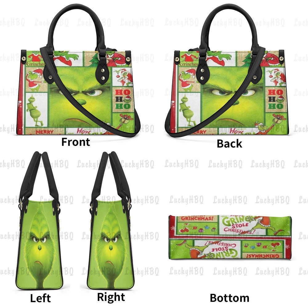 Grinch Leather Handbag,Grinch Christmas Handbag,Grinch Lover's Handbag,Custom Leather Bag, Woman Handbag, Custom Leather Bag, Shopping Bag - 5.jpg