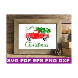 red truck svg, red truck with christmas tree, red truck with christmas tree svg, christmas tree svg, svg files for cricu