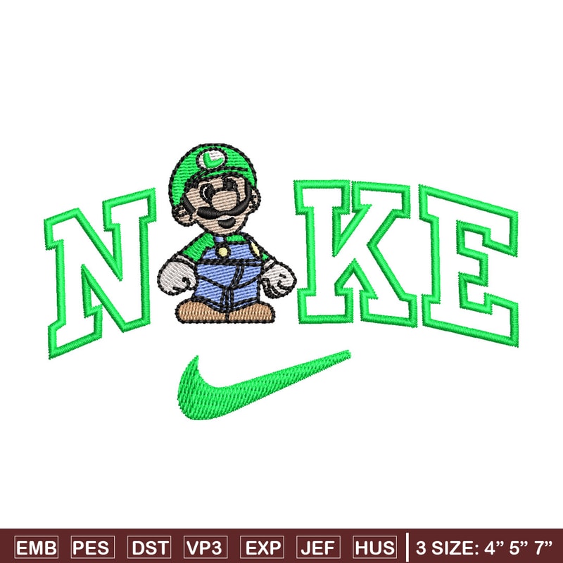 Nike mario green embroidery design, Mario embroidery, Nike design, Embroidery shirt, Embroidery file, Digital download.jpg