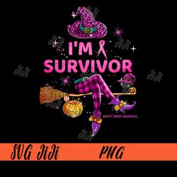 in october i'm survivor png, we wear pink breast cancer png, witch halloween breast cancer png