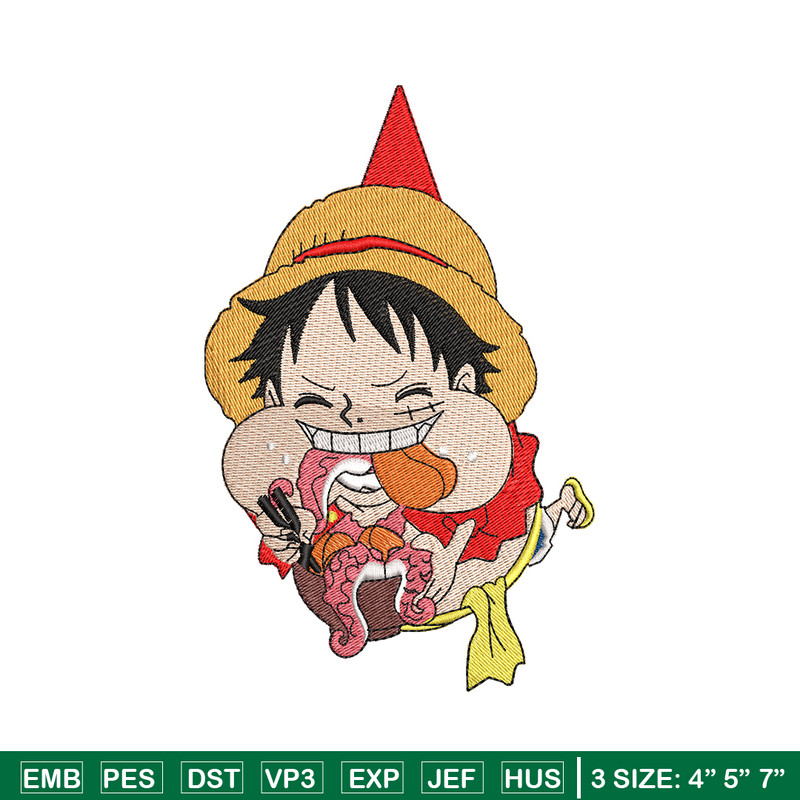 Luffy eating meat embroidery design, One Piece embroidery, logo design, Embroidery shirt, anime shirt, Instant download.jpg