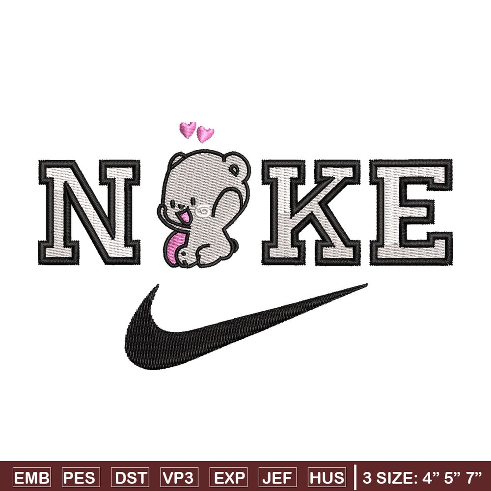 Nike x bear cute embroidery design, Bear embroidery, Nike design, Embroidery shirt, Embroidery file, Digital download.jpg