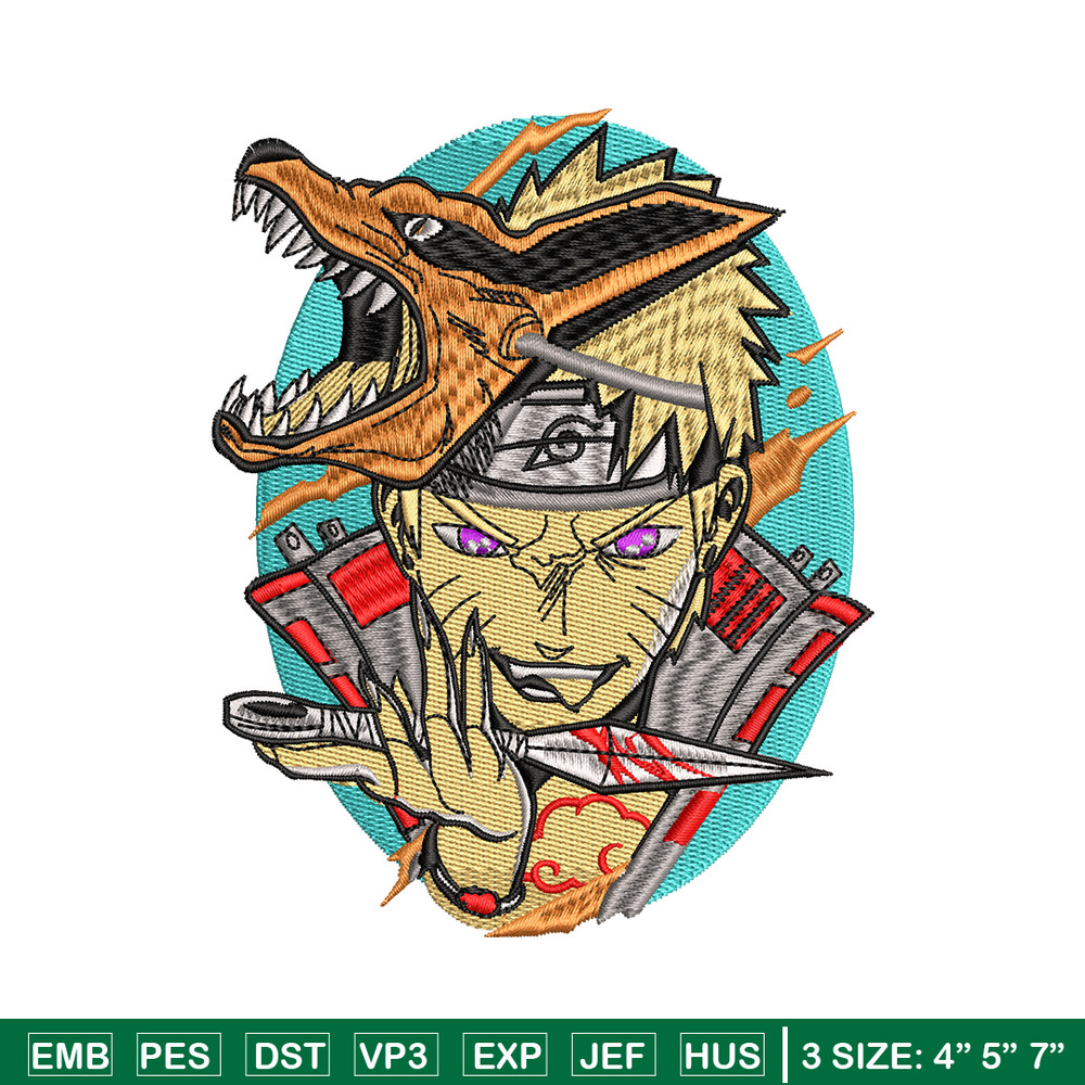 Naruto kurama mask embroidery design, Naruto embroidery, embroidery file, anime design, anime shirt, Digital download.jpg